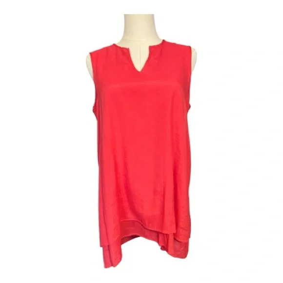 🆕 NWOT Cristina B women’s coral sleeveless high-low layered tunic top | size M - Picture 2 of 10